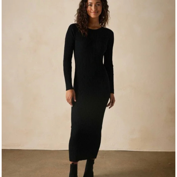 $150 The Normal Brand Rib Dress 100 Cotton Ava Black Maxi LongSleeve Bodycon XL - Picture 2 of 13